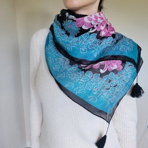 Turquoise & Black Floral Scarf
